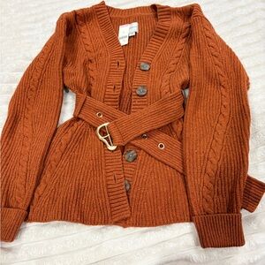 Maeve Burnt Orange Cable Knit Cardigan